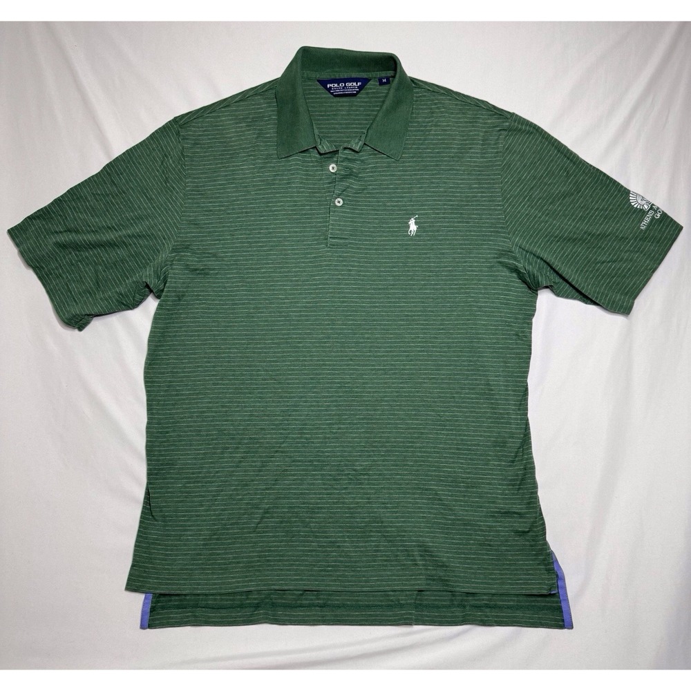 Polo Ralph Lauren Golf Pin Stripe Green Navy Shirt Men's Medium Athens Academy